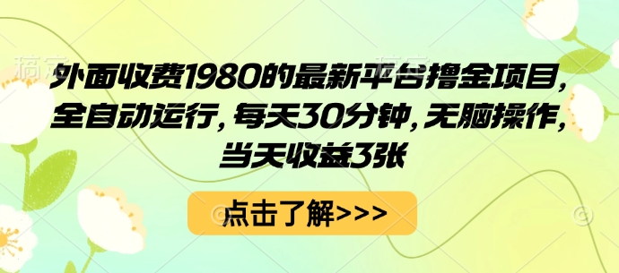 外面收费1980的最新平台撸金项目，全自动运行，每天30分钟，无脑操作，当天收益3张【揭秘】-理想项目库