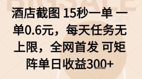 酒店截图项目，15秒一单，一单0.6米，每天任务无上限，全网首发可矩阵单日收益3张+【揭秘】-理想项目库