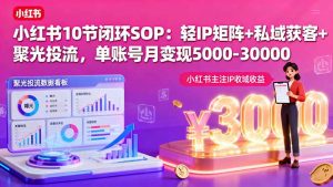 小红书10节闭环SOP：轻IP矩阵+私域获客+聚光投流，单账号月变现5000-30000-理想项目库