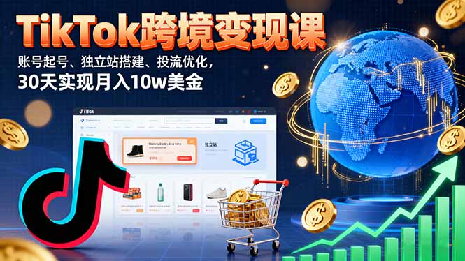 TikTok跨境变现课：账号起号、独立站搭建、投流优化，30天实现月入10w美金-理想项目库