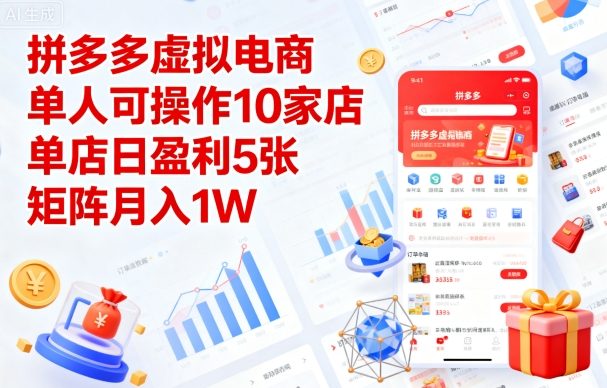 拼多多虚拟电商，单人可操作10家店，单店日盈利5张，矩阵月入1W+【揭秘】-理想项目库