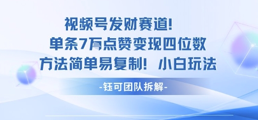 视频号发财赛道单条7W点赞变现四位数方法简单易复制小白玩法-理想项目库