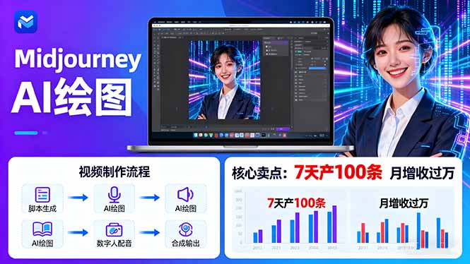 AI绘图照片开口说话视频制作：Midjourney+数字人，7天产100条月增收过万-理想项目库
