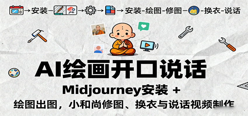 AI绘画开口说话，Midjourney安装 + 绘图出图，小和尚修图、换衣与说话视频制作-理想项目库