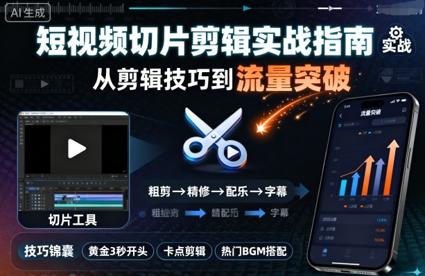 短视频切片剪辑实战指南，从剪辑技巧到流量突破-理想项目库
