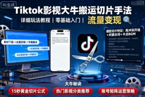Tiktok影视大牛搬运切片手法，详细玩法教程-理想项目库