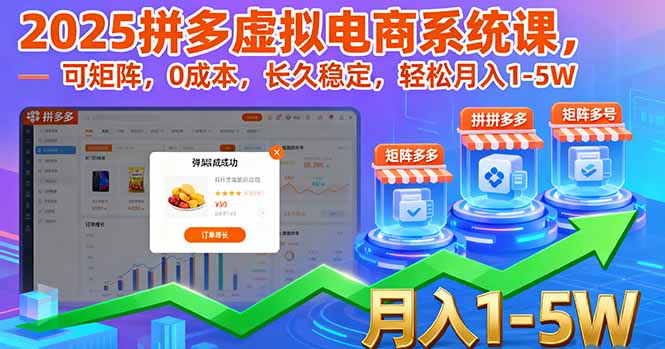 2025拼多多虚拟电商系统课，可矩阵，0成本，长久稳定，轻松月入1-5W-理想项目库