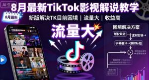 8月最新TikTok影视解说教学，新版解决TK目前困境，流量大，收益高-理想项目库