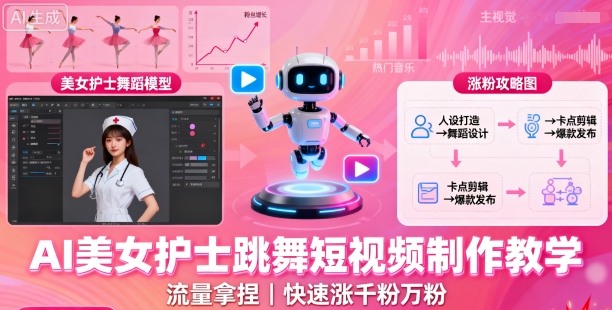 AI美女护士跳舞短视频制作教学，流量拿捏，快速涨千粉万粉【提示词+视频教程】-理想项目库
