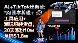 AI+TikTok出海营:AI脚本剪辑+工具应用+潮玩服装货盘,30天涨粉10w月销$1.8w-理想项目库