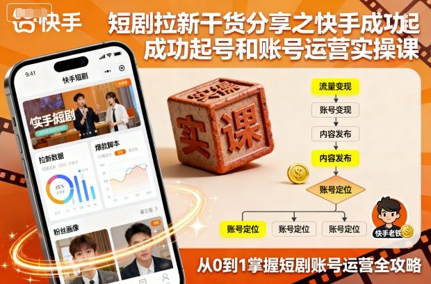 短剧拉新干货分享之快手成功起号和账号运营实操课-理想项目库