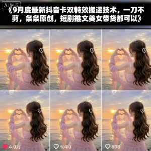 9月底最新抖音卡双特效搬运技术，一刀不剪，条条原创，短剧推文美女带货都可以-理想项目库