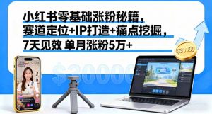 小红书零基础涨粉秘籍,赛道定位+IP打造+痛点挖掘,7天见效 单月涨粉5万+-理想项目库