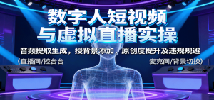 数字人短视频与虚拟直播实操，音频提取生成，背景添加，原创度提升及违规规避-理想项目库