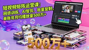短视频矩阵运营课:网感训练、AI智剪、批量复制,单账号月均播放量500万+-理想项目库