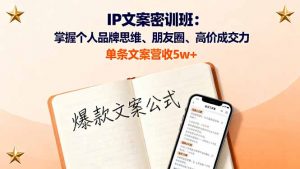 IP文案密训班:掌握个人品牌思维、朋友圈、高价成交力,单条文案营收5w+-理想项目库