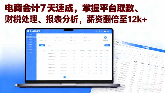 电商会计7天速成，掌握平台取数、财税处理、报表分析，薪资翻倍至12k+-理想项目库