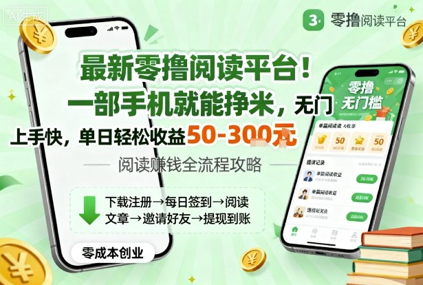 最新零撸阅读平台！一部手机就能挣米，无门槛上手快，单日轻松收益50-3张【揭秘】-理想项目库