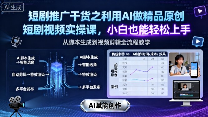 短剧推广干货之利用AI做精品原创短剧视频实操课，小白也能轻松上手-理想项目库