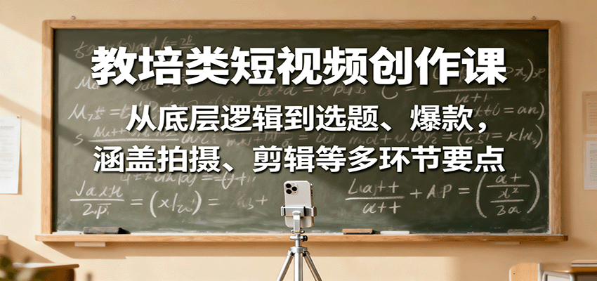 教培类短视频创作课：从底层逻辑到选题、爆款，涵盖拍摄、剪辑等多环节要点-理想项目库