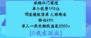 私域冷门赛道:单个收费198米引流模板简单人群精准转化45%单人一天大概收益是1k+-理想项目库