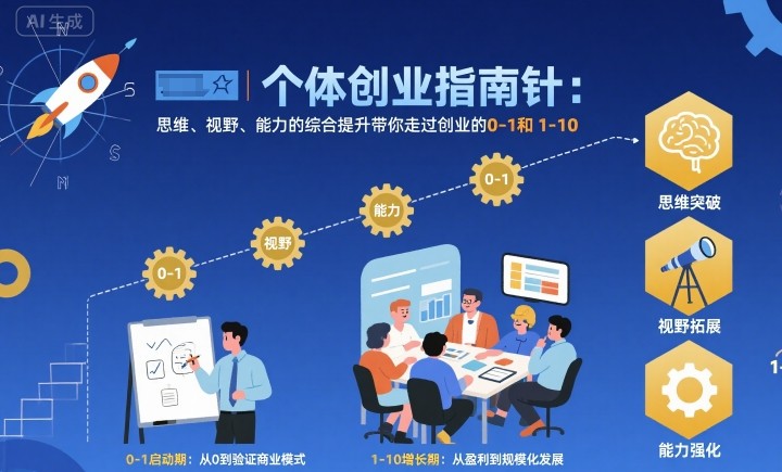 个体创业指南针，思维、视野、能力的综合提升带你走过创业的0-1和1-10【音频】-理想项目库
