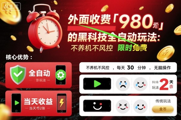 外面收费980的黑科技全自动玩法，不养机不风控，每天30分钟，无脑操作，当天收益2张【揭秘】-理想项目库