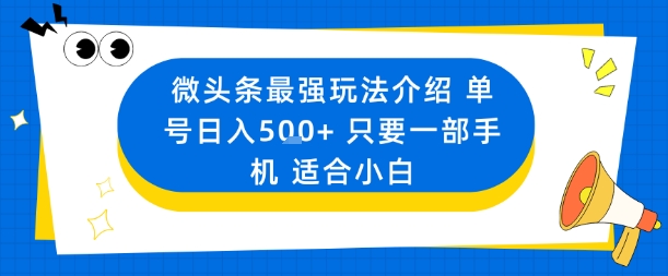微头条最强玩法介绍一个号日入5张+只要一部手机适合小白-理想项目库