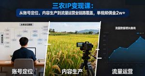 三农IP变现课:从账号定位、内容生产到流量运营全链路覆盖,单视频佣金2w+-理想项目库