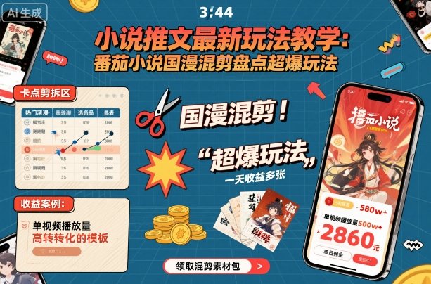 小说推文最新玩法教学，番茄小说国漫混剪盘点超爆玩法，全程干货，一天收益多张-理想项目库