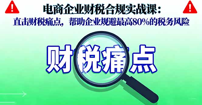电商企业财税合规实战课，直击财税痛点，帮助企业规避最高80%的税务风险-理想项目库