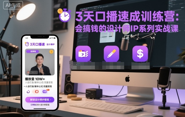3天口播速成训练营，会搞钱的设计师IP系列实战课-理想项目库