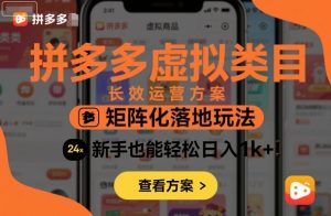 拼多多虚拟类目长效运营方案：矩阵化落地玩法，新手也能轻松日入1k+-理想项目库