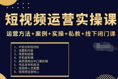 短视频运营实操课，运营方法+案例+实操+私教+线下闭门课-理想项目库