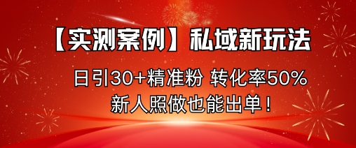 【实测案例】私域新玩法，日引30+精准粉，转化率50%，新人照做也能出单！-理想项目库