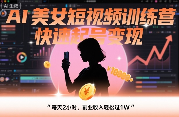 AI美女短视频训练营，快速起号变现，每天2小时，副业收入轻松过1W-理想项目库