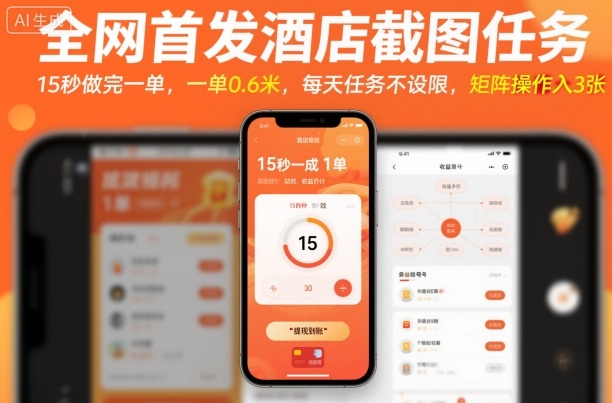 全网首发酒店截图任务，15秒做完一单，一单0.6米，每天任务不设限，矩阵操作日入3张【揭秘】-理想项目库