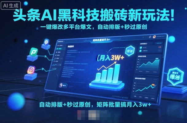 头条AI黑科技搬砖新玩法！一键爆改多平台爆文，自动排版+秒过原创，矩阵批量搞月入3w+【揭秘】-理想项目库