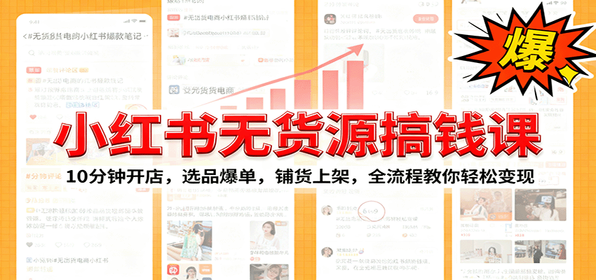 小红书无货源爆单课：10分钟开店，选品爆单，铺货上架，全流程教你轻松变现-理想项目库
