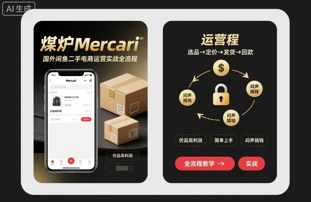 煤炉Mercari国外闲鱼二手电商运营实战全流程，仿品高利润，简单上手，闷声搞钱-理想项目库