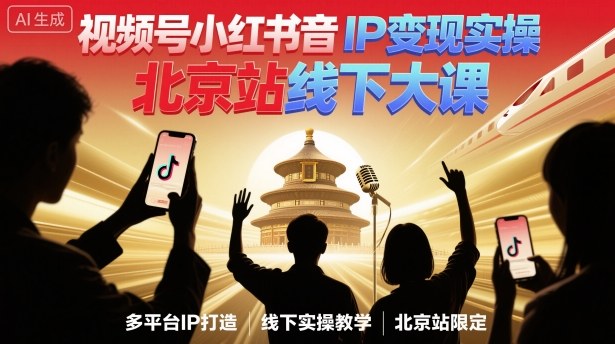 视频号小红书抖音IP变现实操北京站线下大课，40+行业短视频高变现姿势，100+IP高变现实操技术-理想项目库