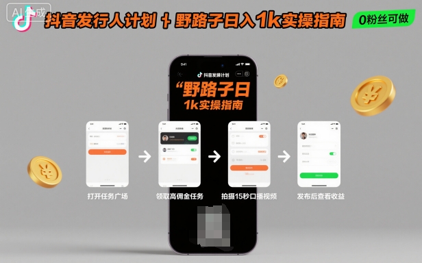 抖音发行人计划全新野路子玩法，随时随地，只要有手机，就能操作，日入1k+【揭秘】-理想项目库