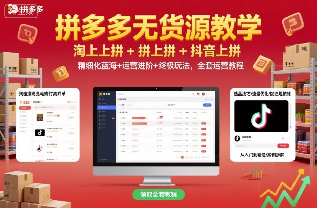 拼多多无货源教学，淘上拼+拼上拼+抖上拼，精细化蓝海+运营进阶+终极玩法，全套运营教程-理想项目库