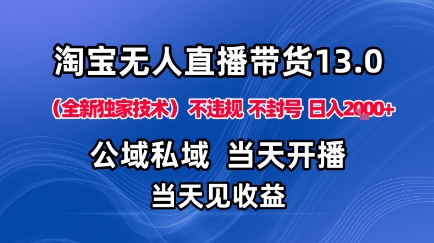 淘宝无人直播13.0，公域私域技术，不封号，不违规布局下半年旺季赛道，日入1K+(独家技术)【揭秘】-理想项目库