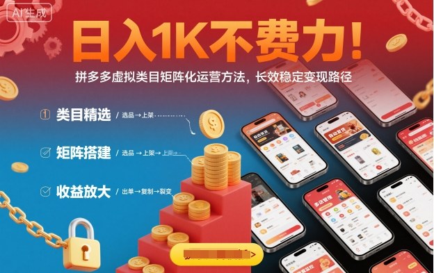 日入1K不费力！拼多多虚拟类目矩阵化运营方法，长效稳定变现路径-理想项目库