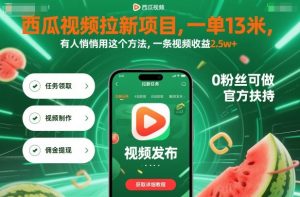 西瓜视频拉新项目，一单13米，有人悄悄用这个方法，一条视频收益2.5w+(附详细教程)-理想项目库