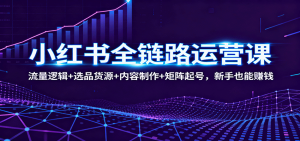 小红书全链路运营课:流量逻辑+选品货源+内容制作+矩阵起号,新手也能赚钱-理想项目库