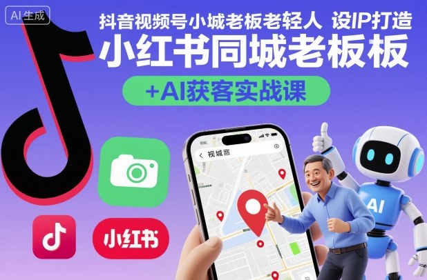 抖音视频号小红书同城老板轻人设IP打造+AI获客实战课，人设打造-算法拆解-拍摄剪辑-内容运营-AI创作-理想项目库
