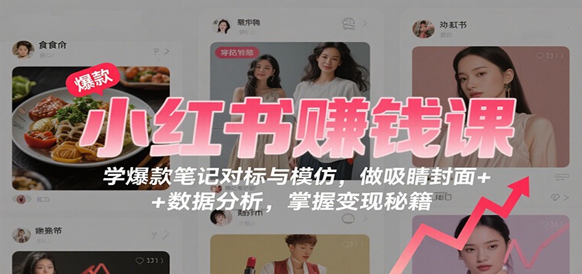 小红书赚钱课：学爆款笔记对标与模仿，做吸睛封面 + 数据分析，掌握变现秘籍-理想项目库