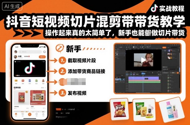 抖音短视频切片混剪带货教学，操作起来真的太简单了，新手也能做切片带货-理想项目库